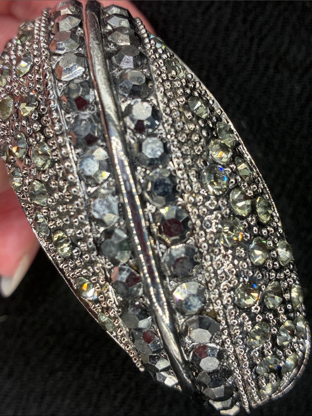 Crystal Pave Silver-Tone Statement Bracelet - Elegant Sparkle